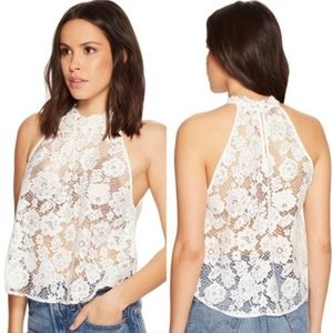 Free People Sweet Meadow Dreams Lace Ivory High neck Top Sz Medium
